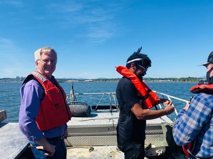 Rick Steve on boat in Blain Harbor with guides.